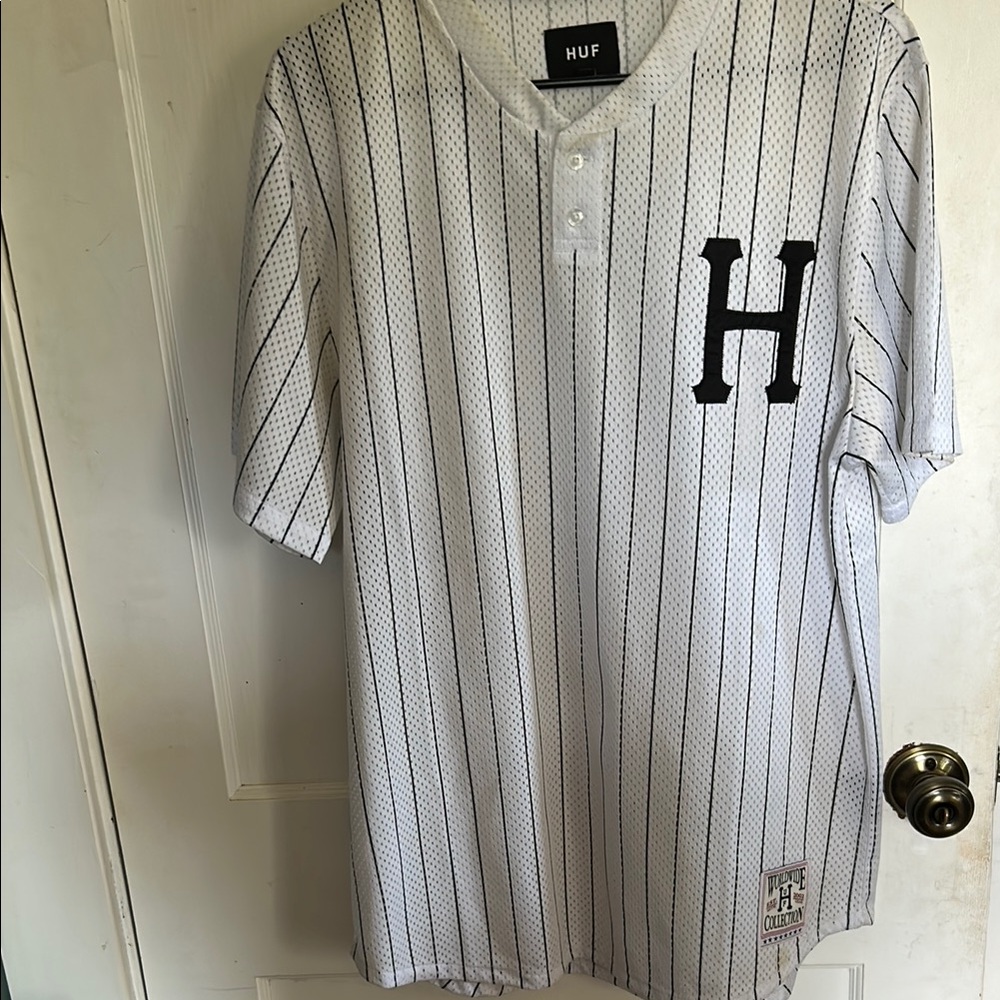HUF Black and White Striped Button-Up Jersey